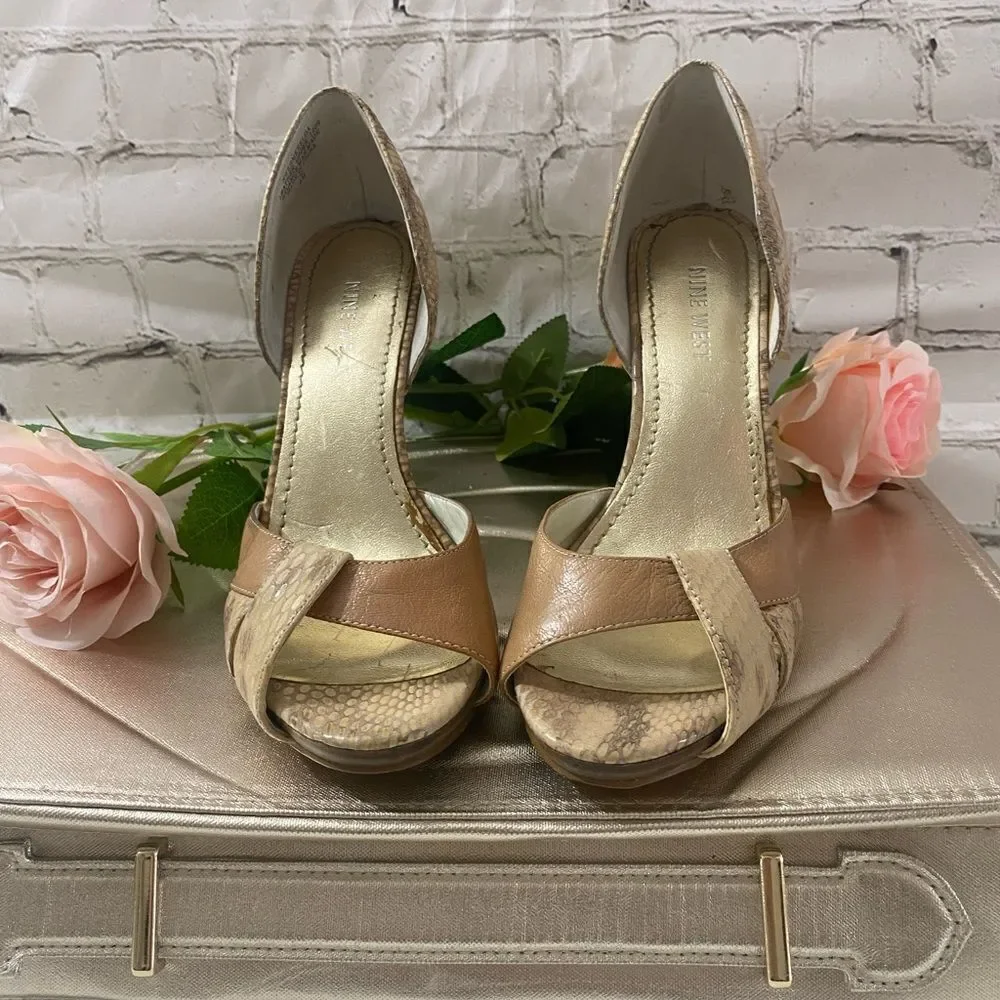 Nine West Tan snake print Peep-Toe Heels